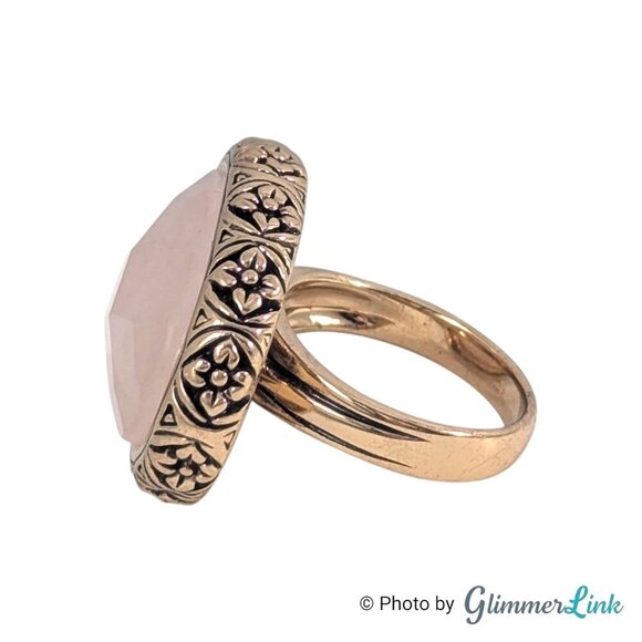 Barse Rose Quartz Gemstone Oval Floral Chunky Gold Tone Ring Size 10 - Picture 4 of 13